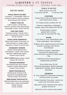 Bistro Table d'hotes Menu 2026