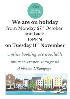 We are on holiday from 27th October back open 11th November